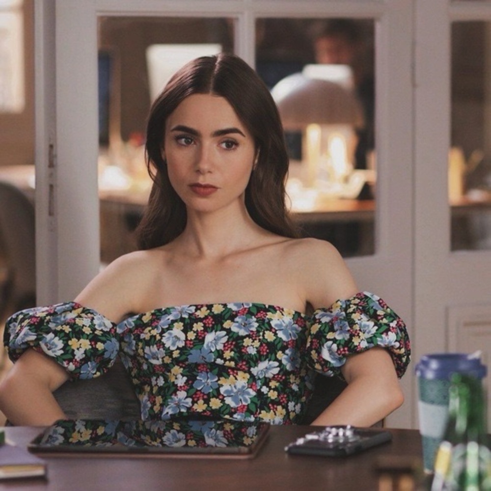 Maje Floral Off Shoulder Dress, As Seen On Emily in Paris